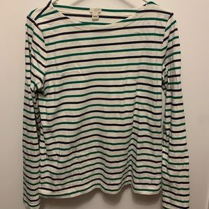 **J Crew Factory Navy and Green Striped Tee